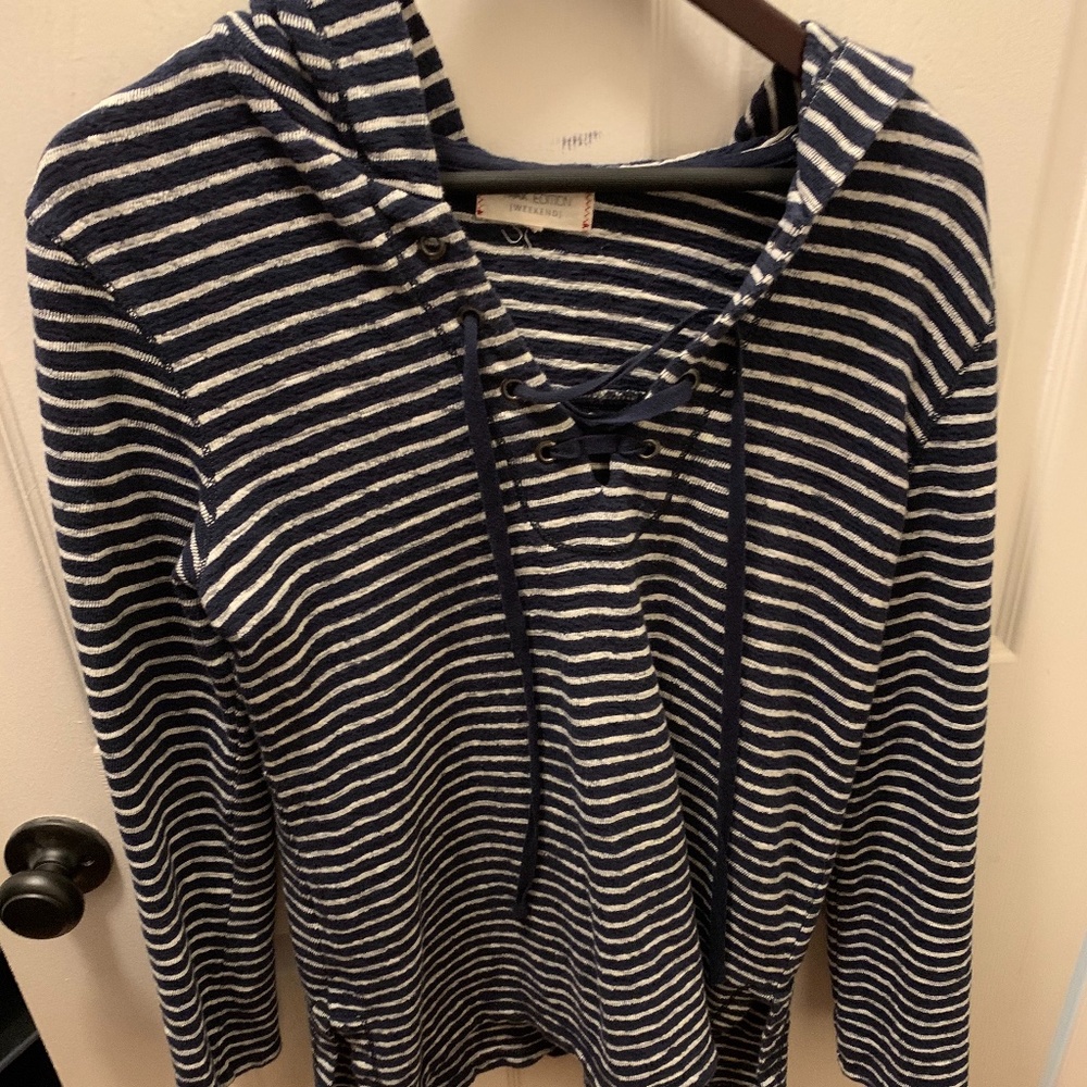 Blue and white stripe pullover